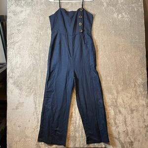 Lost In Lunar Women's Navy Luca Linen Blend Pantsuit Size Medium‎ New